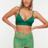 Trendyol Green Geometric Patterned Mini Knitted Pleated Mesh Beach Pareo