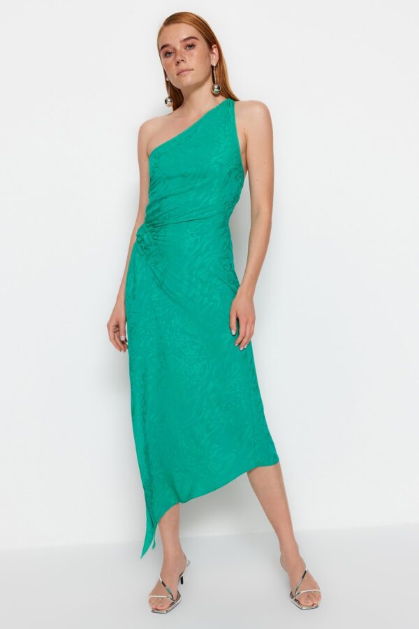 Trendyol Green Limited Edition összegyűjtött részletes Jacquard szatén szőtt ruha szőtt ruha