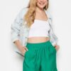 Trendyol Green Linen-Look Shorts with an Elastic Waist
