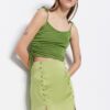 Trendyol Green Mini Satin Fabric Skirt With Button And Slit Detail