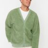 Trendyol Green Oversize/Wide Cut Fit V Neck Buttoned Warm Plush Cardigan