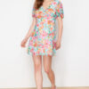 Trendyol Green Patterned Mini Woven Dress with Skater Skirt and Back Detail