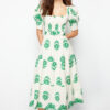 Trendyol Green Patterned Square Neck Linen Look Belted Midi Woven Dress