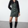 Trendyol Green Plaid / Checkered Mini Woven Dress