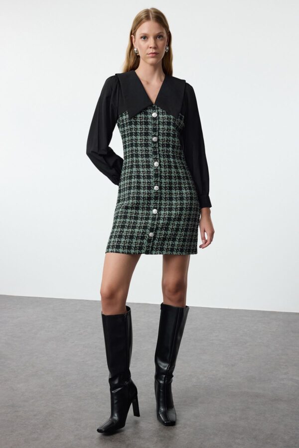 Trendyol Green Plaid / Checkered Mini Woven Dress