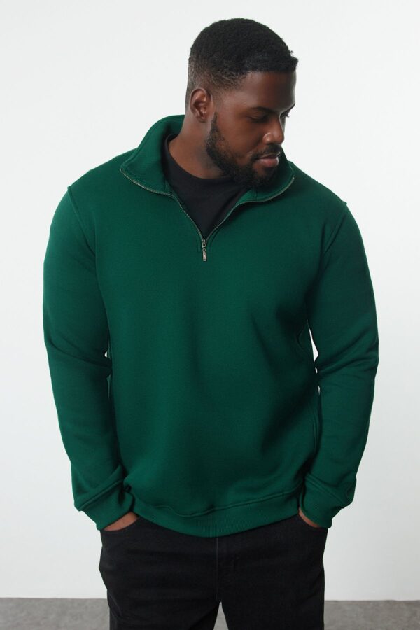 Trendyol Green Plus Size Regular/Normal Cut Stand Collar Zippered Inside Polar Fleece Sweatshirt
