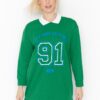 Trendyol Green Polo Neck Printed Soft Pillow Knitted Sweatshirt