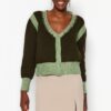Trendyol Green Puha texturált Color Block kötöttáru Cardigan