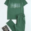 Trendyol Green Regular Fit Crew Neck Printed Knit 100% Cotton Pajama Set