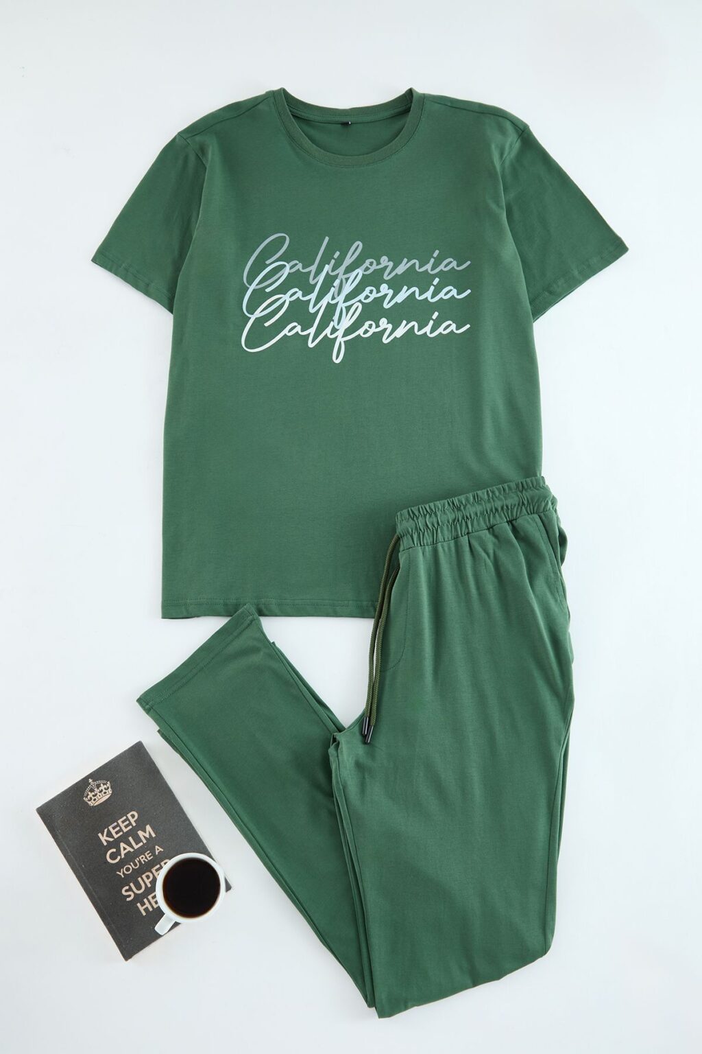 Trendyol Green Regular Fit Crew Neck Printed Knit 100% Cotton Pajama Set