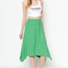 Trendyol Green Ruffle Asymmetrical High Waist Midi Stretch Knitted Skirt