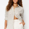 Trendyol Green Striped Oversize Linen Look Woven Shirt