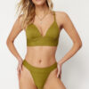 Trendyol Green Textured High Leg Regular Core Bikini Bottom