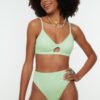 Trendyol Green Textured High Waist Bikini Bottoms