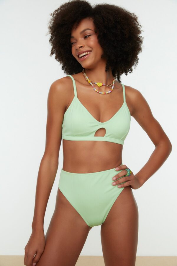 Trendyol Green Textured High Waist Bikini Bottoms