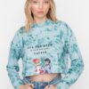 Trendyol Green The Flintstones Printed Crop Knitted Sweatshirt