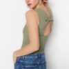 Trendyol Green With Low-Cut Back Fitted/Sticky Corduroy Flexible Knitted Body with Snap Snaps