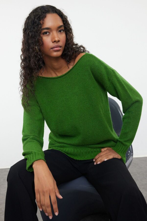 Trendyol Green Wool Boat Neck Basic Knitwear Sweater