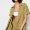 Trendyol Green Woven Linen Blend Shirt Shorts Beach Set