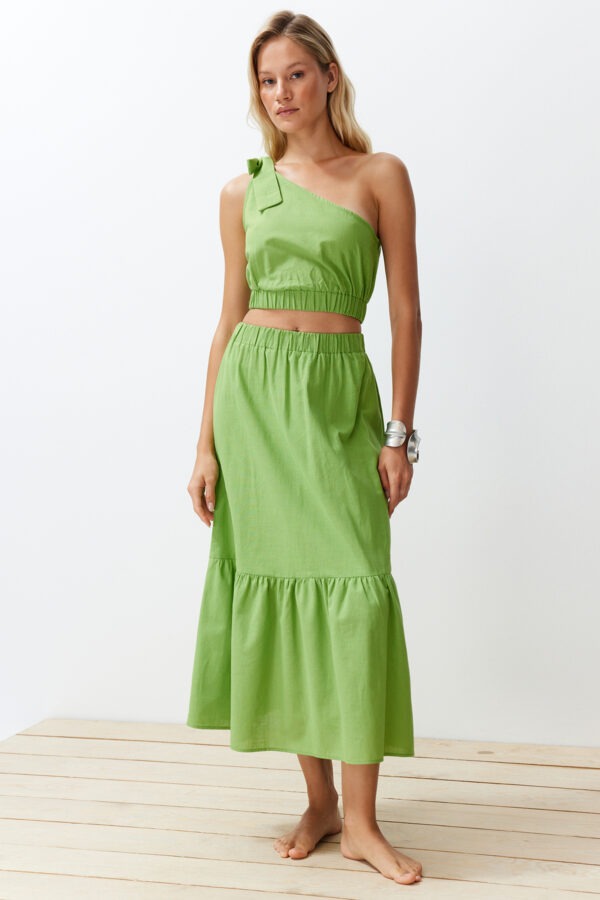 Trendyol Green Woven One Shoulder Blouse Skirt Beach Set