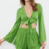 Trendyol Green Woven Ruffle Blouse Shorts Set