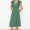 Trendyol Green Wrap/Textured Skater/Waisted Double Breasted Closure Flexible Knitted Midi Dress