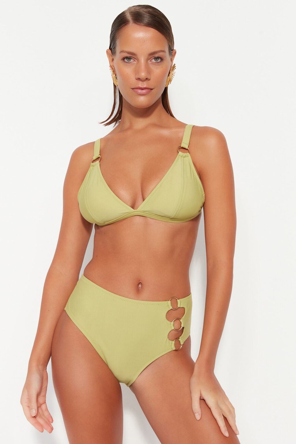 Trendyol Green kiegészítő magas derekú bikini alsók normál lábakkal