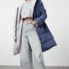Trendyol Grey-Blue Reversible Hooded Water Repellent Long Puffer Jacket