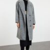 Trendyol Grey Collar Detailed Regular Woolen Midi Coat