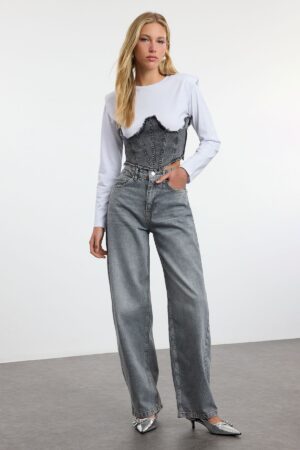 Trendyol Grey High Waist Barrel Baggy Jeans