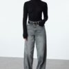 Trendyol Grey High Waist Stitched Detail Skater Baggy Jeans