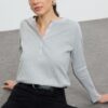 Trendyol Grey Melange Buttoned Regular/Normal Cut Ribbed Flexible Regular Length Knitted Blouse