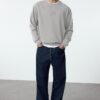 Trendyol Grey Melange Oversize/Wide Cut Embossed Text Printed Inside Polar Fleece Sweatshirt