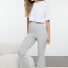 Trendyol Grey Melange Ribbed Knitted Pajama Bottoms