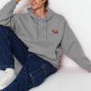 Trendyol Grey Oversize/Wide Cut Hooded Animal Embroidered Fleece Inside Sweatshirt