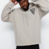 Trendyol Grey Plus Size Hooded Oversize/Wide Cut Fleece Inside Fluffy Printed Sweatshirt