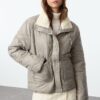 Trendyol Grey Regular Fit Stand Collar Quilted Coat