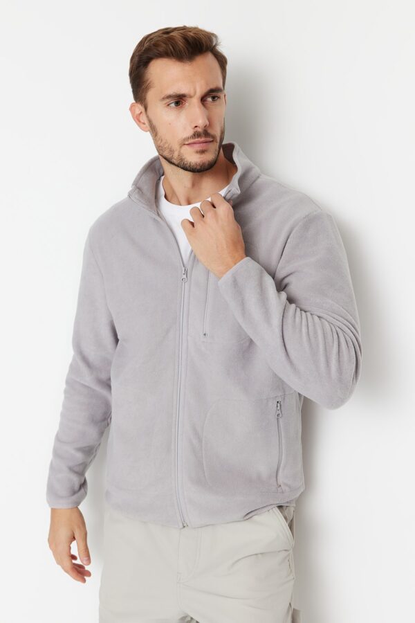 Trendyol Grey Regular/Normal Cut Zippered Warm Thick Anti-pilling Fleece Sweatshirt