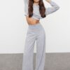 Trendyol Grey Slim Extra High Waist Wide Leg/Wide Cut Trousers
