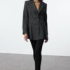 Trendyol Grey Striped Premium Polyviscon Woven Blazer Jacket