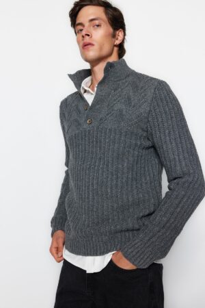 Trendyol Grey Unisex Regular Fit Wool Half Turtleneck Knitwear Sweater