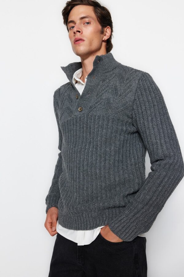 Trendyol Grey Unisex Regular Fit Wool Half Turtleneck Knitwear Sweater