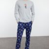 Trendyol Grimelanj - Navy Blue Teddy Bear Patterned Couple/Double Knitted Pajama Set