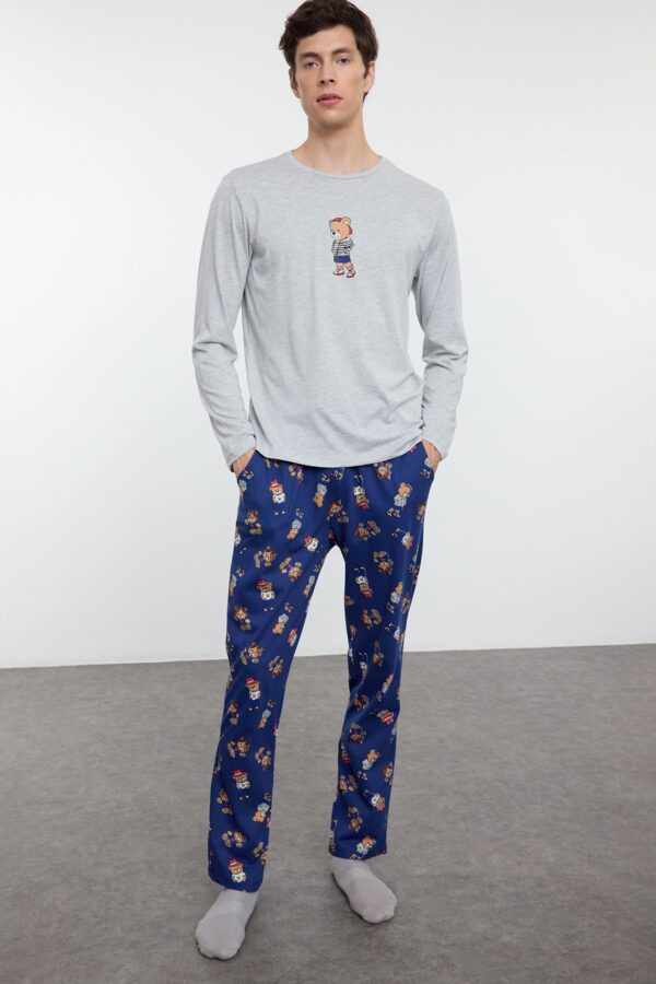 Trendyol Grimelanj - Navy Blue Teddy Bear Patterned Couple/Double Knitted Pajama Set