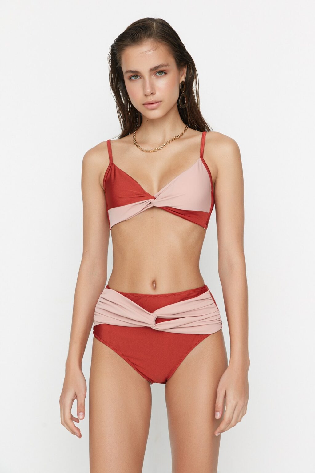 Trendyol High Derékra draped csomó részletes bikini alsó
