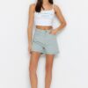 Trendyol High Waist Denim Shorts with Fold Mint Legs