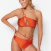 Trendyol High Waist normál lábú bikini alsó fahéj kiegészítőkkel