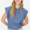 Trendyol Indigo 100% Cotton Padded Look Basic Crew Neck Knitted T-Shirt