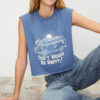 Trendyol Indigo 100% Cotton Printed Sleeveless Relaxed/Comfortable Crop Crew Neck Knitted T-Shirt