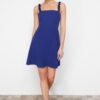 Trendyol Indigo A-Line Square Neck Strap Detailed Mini Woven Dress
